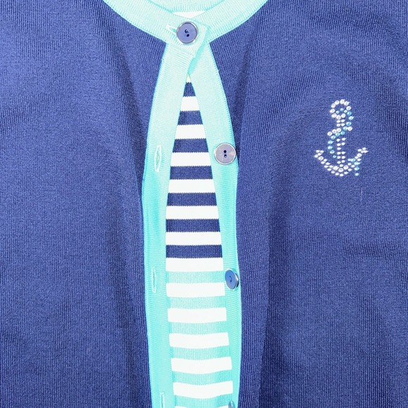 Alfred Dunner Layered Blouse Women's XL Navy Blue Beaded Anchor‎ Nautical Cruise - Picture 7 of 8